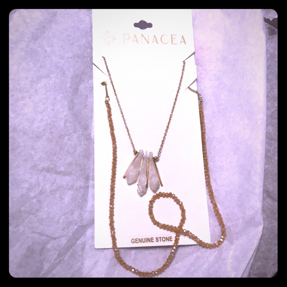 Raw Crystal and 14k Gold Necklace Duo/Set NWT